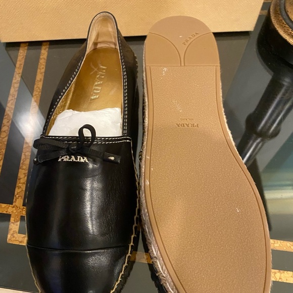 Prada Espadrilles Black Leather Size8 1/2 m - Picture 3 of 5